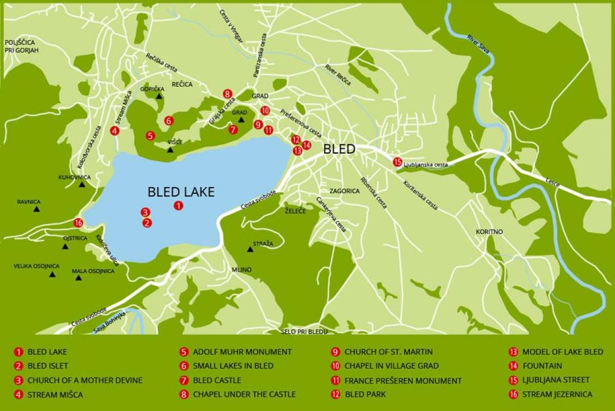 Lake bled, Slowenien-map - Karte von Slowenien zeigt den See von bled